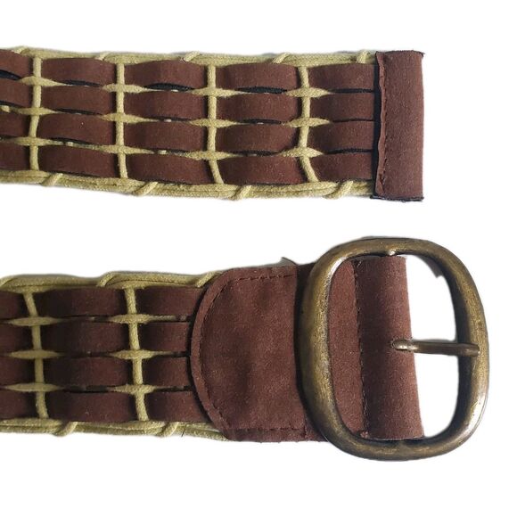Woven BR Suede Hippie Belt Adjustable Basket Weave Women S/M Retro 42" WO Buckle - Picture 7 of 10
